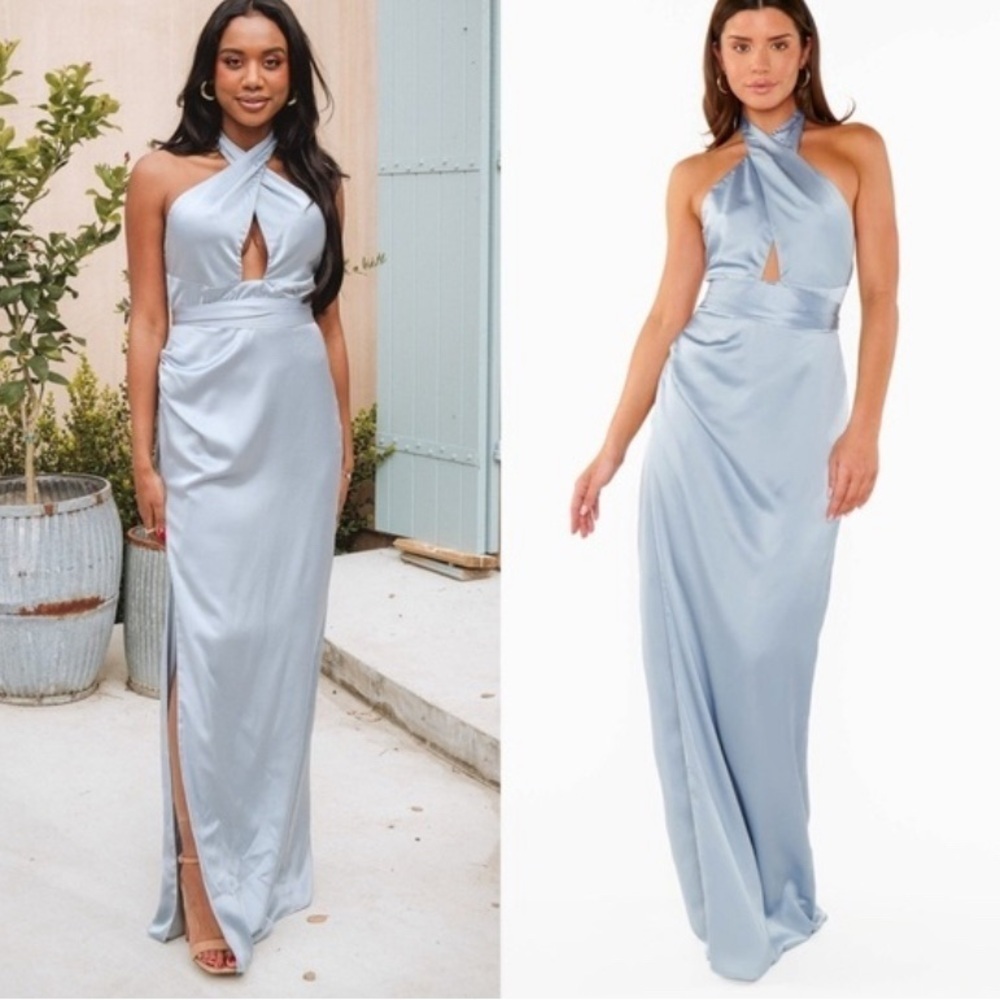 Show Me Your Mumu‎ Adele Halter Maxi dress luxe satin blue XXS
